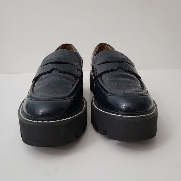FRANCO SARTO Bazel Penny Loafers Shoes Womens 7 Dark Navy Blue Patent Vegan Lug - Picture 3 of 9
